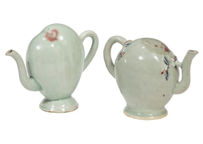 Two Chinese Celadon Porcelain Wine or Teapots