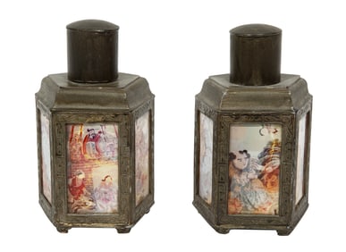 Chinese Paktong or Metal Pentagonal Cannisters