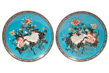 Pair of Asian Cloisonne Enamel Chargers