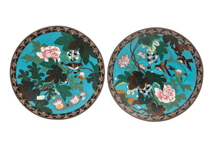 Pair of Asian Cloisonne Enamel Chargers