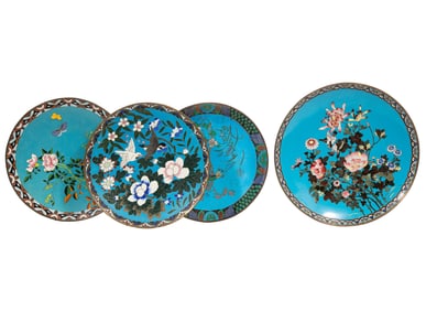 Group of Four Chinese Cloisonne Enamel Chargers