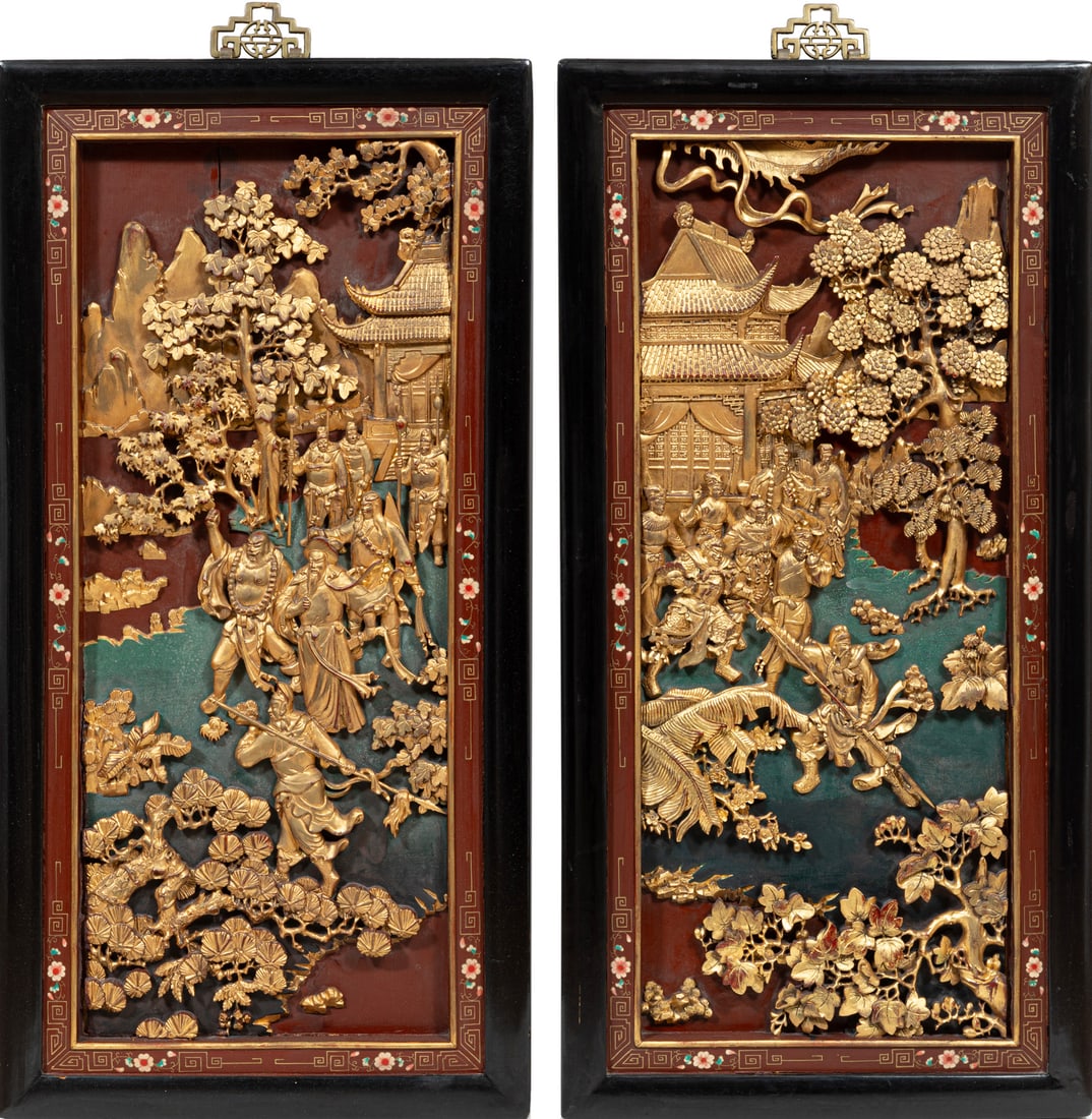 Chinese Painted and Carved Giltwood Panels (1 of 4)