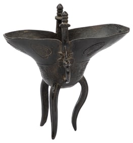 Chinese Bronze Tripod Ritual Wine Vessel
