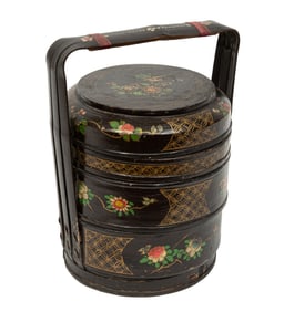 Chinese Lacquer Three-Tier Storage Basket