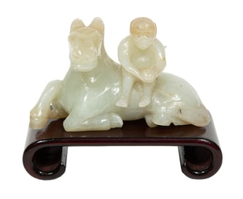 Chinese Pale Celadon Jade Horse and Monkey Group