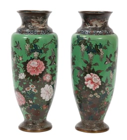 Pair of Chinese Cloisonne Enamel Vases