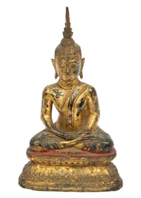 Antique Thai Gilt Bronze Figure of Buddha