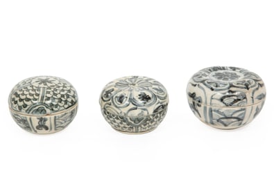 Asian Blue and White Porcelain Covered Boxes