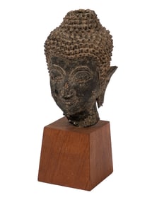 Antique Southeast Asian Bronze Buddhist Head