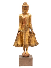 Burmese or Thai Glass Embellished Giltwood Buddha