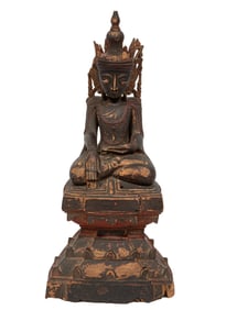 Burmese Carved, Lacquered Wood Buddha