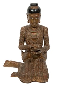 Thai Glass Gem Embellished Carved Musician