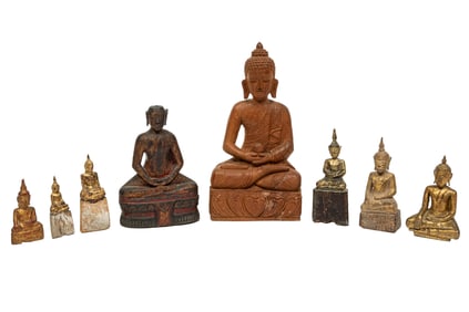 Eight Asian Carved Wood Buddhist Figures