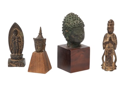Four Asian Bronze Figures or Fragments of Budda