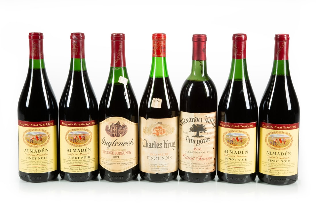 California Wine Mixed Lot: California Wine Mixed Lot, Charles Krug Napa Valley Pinot Noir 1968, 1 bottle, 750ml; Inglenook North Coast Counties Vintage Burgundy 1971, 1 bottle, 750ml; Alexander Valley Vinyards Cabernet Sauvigno
