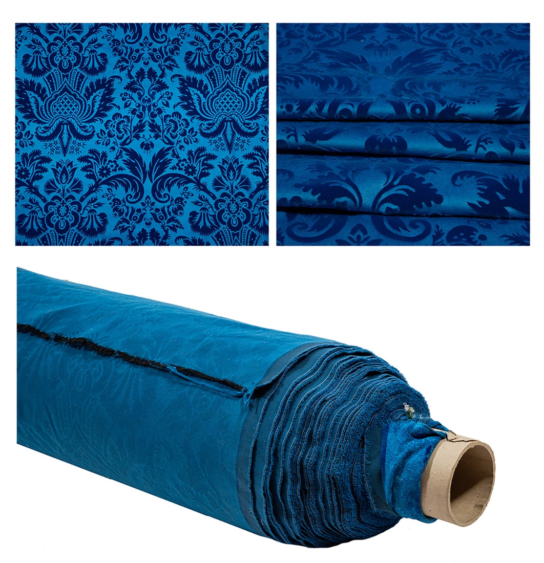 Large Bolt of Edmond Petit Paris Royal Blue Embossed Damask Velvet or "Velours Monoco" (1 of 8)