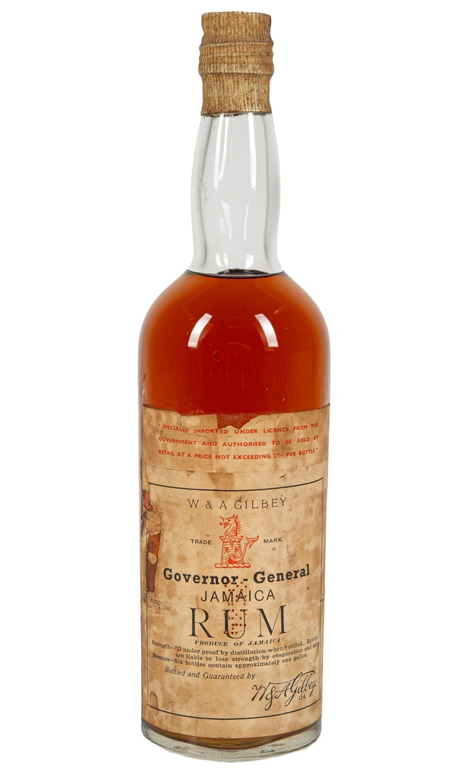 W & A Gilbey Governor-General Jamaica Rum: W & A Gilbey Governor-General Jamaica Rum , volume not stated, bottled c. late 1930s. Estate of Stephen R. Remsberg Collection of Rare Vintage Rum and Other Spirits.****Please note that all sales of s