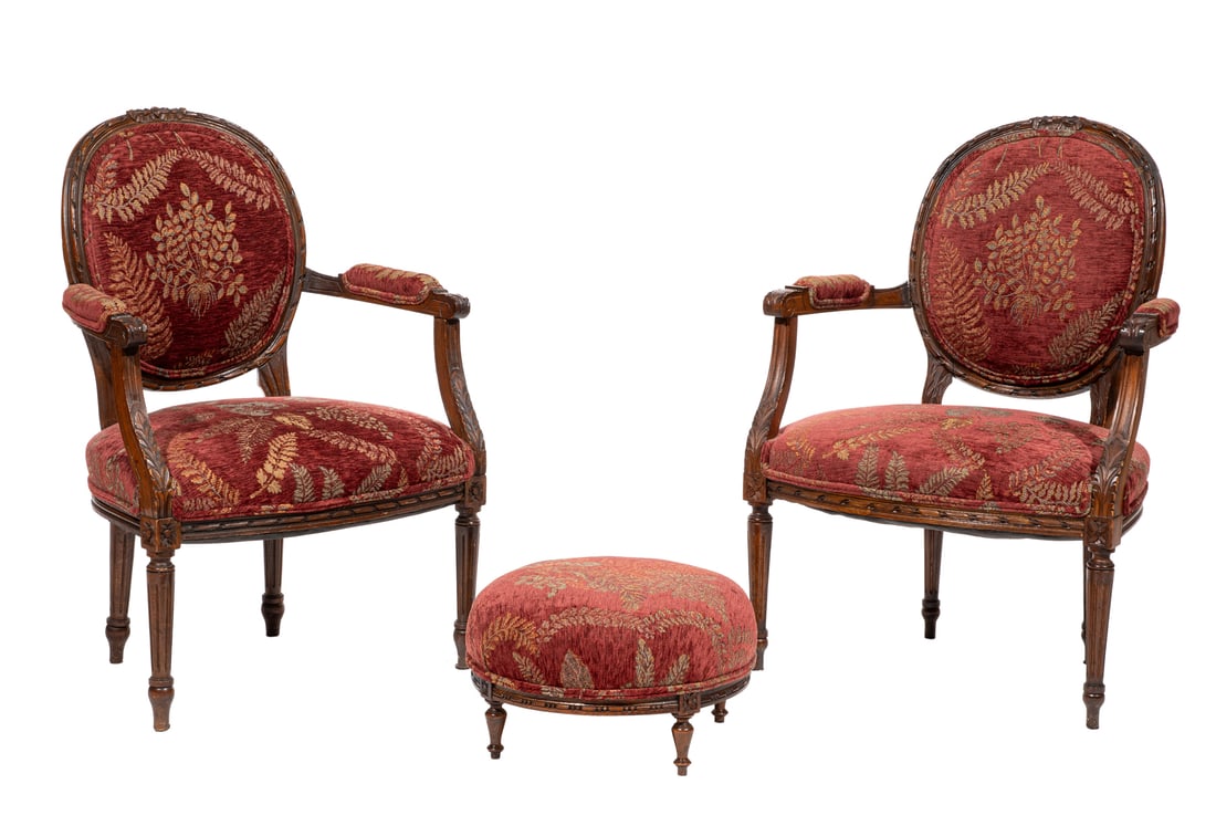 Pair of Louis XVI-Style Carved Walnut Fauteuils (1 of 5)