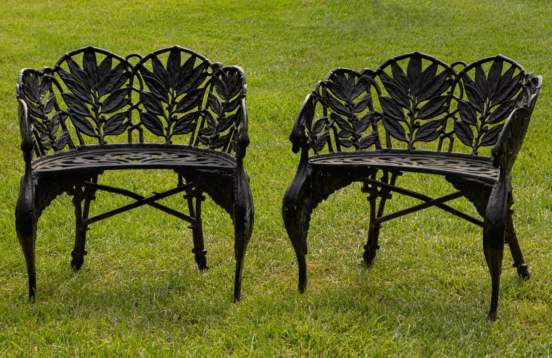 Pair of American "Laurel" Pattern Cast Iron Chairs, after the Coalbrookdale (1 of 2)