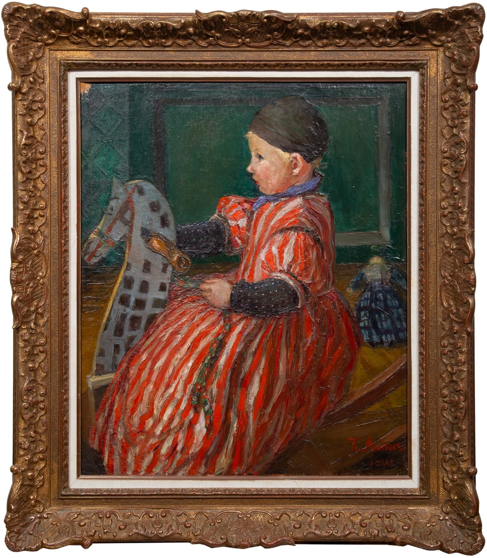 Kathe Munzer-Neumann "Reiter", oil on panel, signed and localized "Paris" (1 of 3)