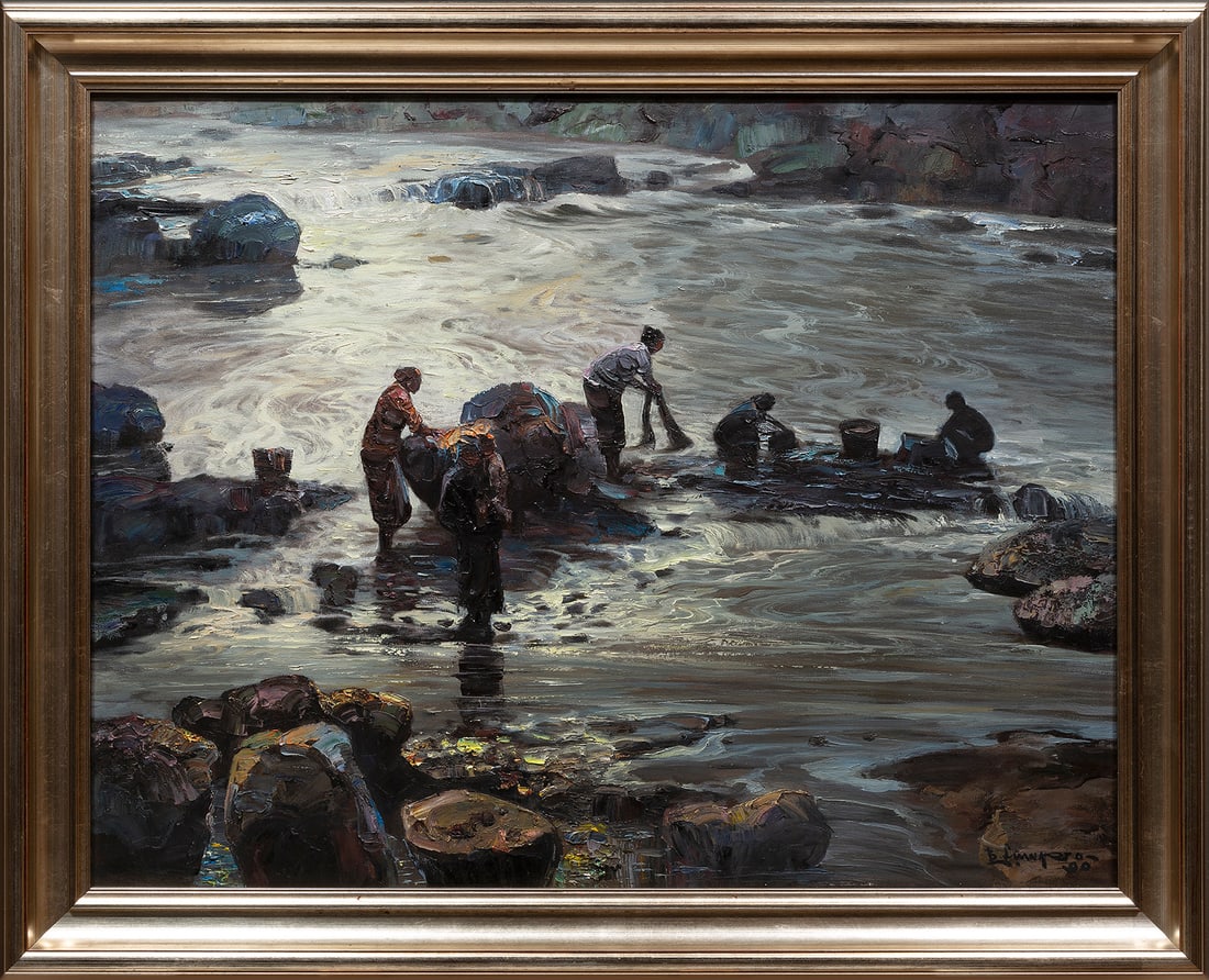 Continental School, 1990, "The Clam Diggers", oil on canvas (1 of 3)