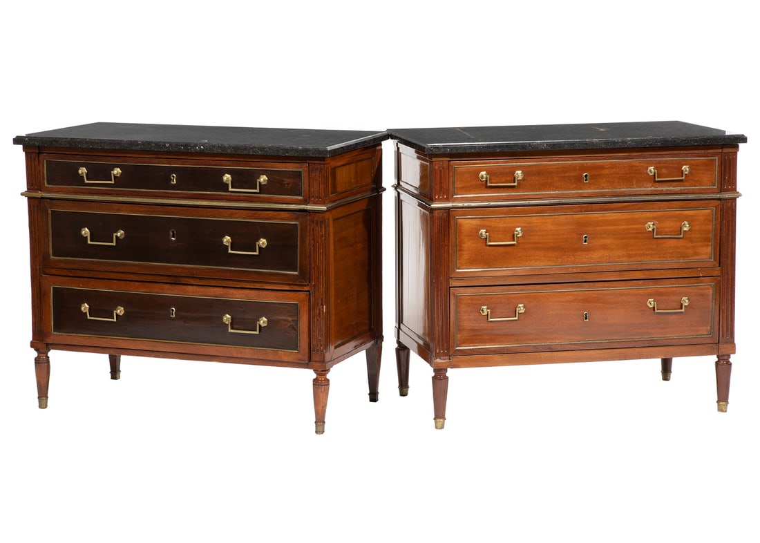Near Pair of Directoire-Style Brass Mounted Mahogany Commodes, late 19th/early 20th  c. (1 of 5)