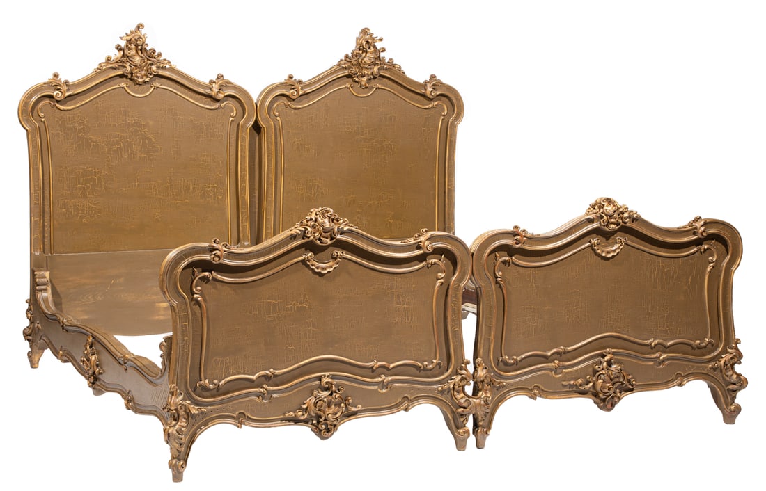 Antique Louis XV-Style Gilt and Painted Bedstead, 19th c. and later (1 of 4)
