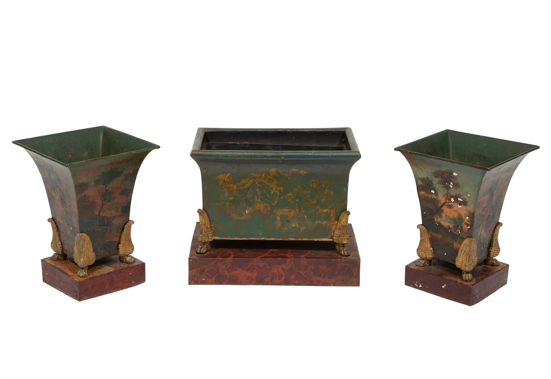 Antique English Tole Peinte Three-Piece Jardiniere Garniture (1 of 4)