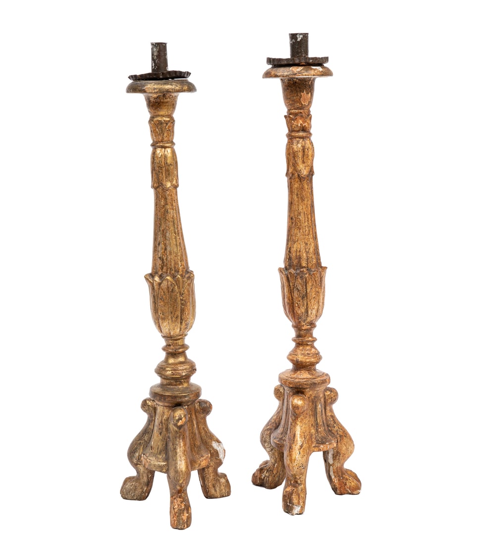 Pair of Continental Giltwood Candlesticks, 19th c. (1 of 3)