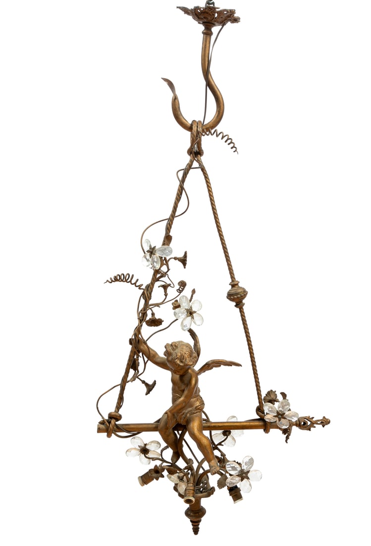 French Gilt Metal Four-Light Figural Chandelier (1 of 2)