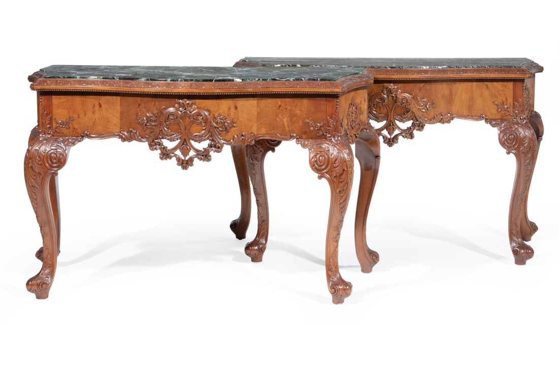 Pair of Georgian-Style Carved Mahogany Console Tables (1 of 4)