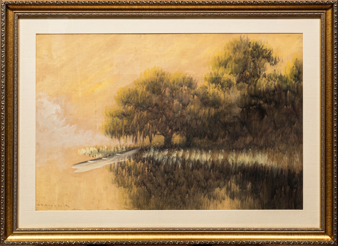Alexander John Drysdale "Louisiana Bayou with Pirogue", oil wash on board (1 of 3)