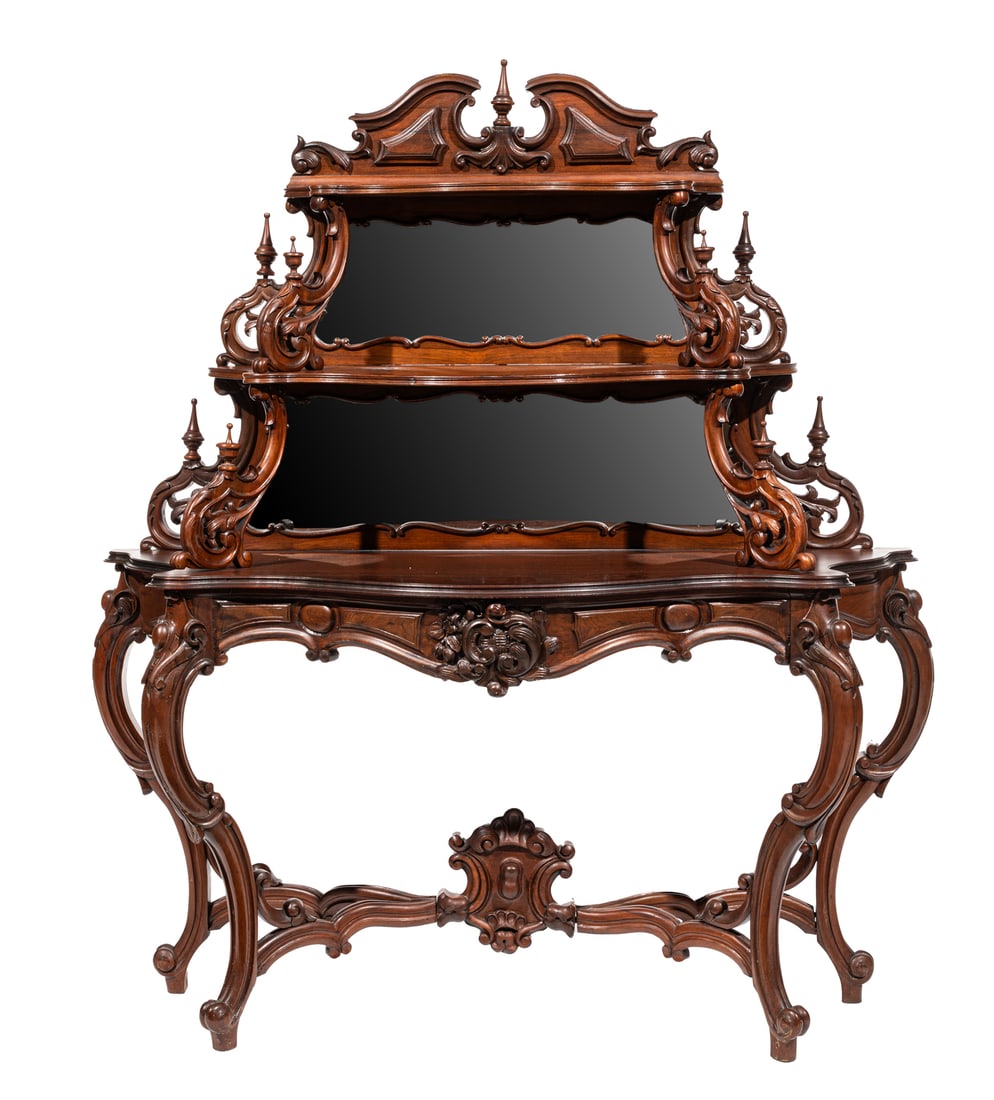 American Rococo Carved Rosewood Etagere Console, 19th c., attr. to Alexander Roux, New York (1 of 5)