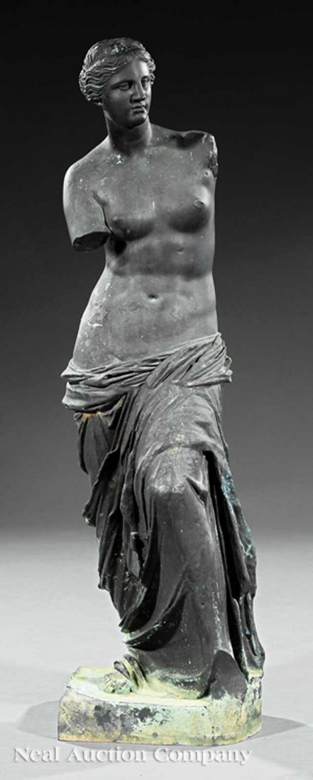Patinated Metal Figure of "The Venus de Milo": A Patinated Metal Figure of "The Venus de Milo", late 19th c., a half-size reduction after the ancient marble sculpture at the Louvre, height 41 1/2 in., width 11 in., depth 13 in