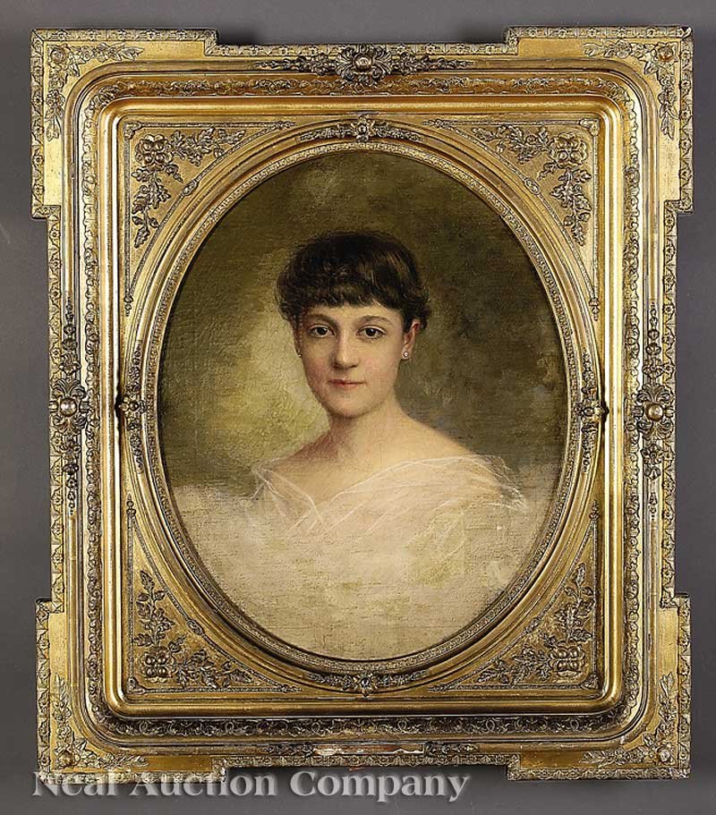 Nicola Marschall (German/Alabama/Kentucky): Nicola Marschall (German/Alabama/Kentucky, 1829-1917), "Portraits of Siblings Edith Ward Newcomb (1867-1906) and Herman Danforth Newcomb (1872-1960)", 1884, pair of oils on canvas, each signed and dat