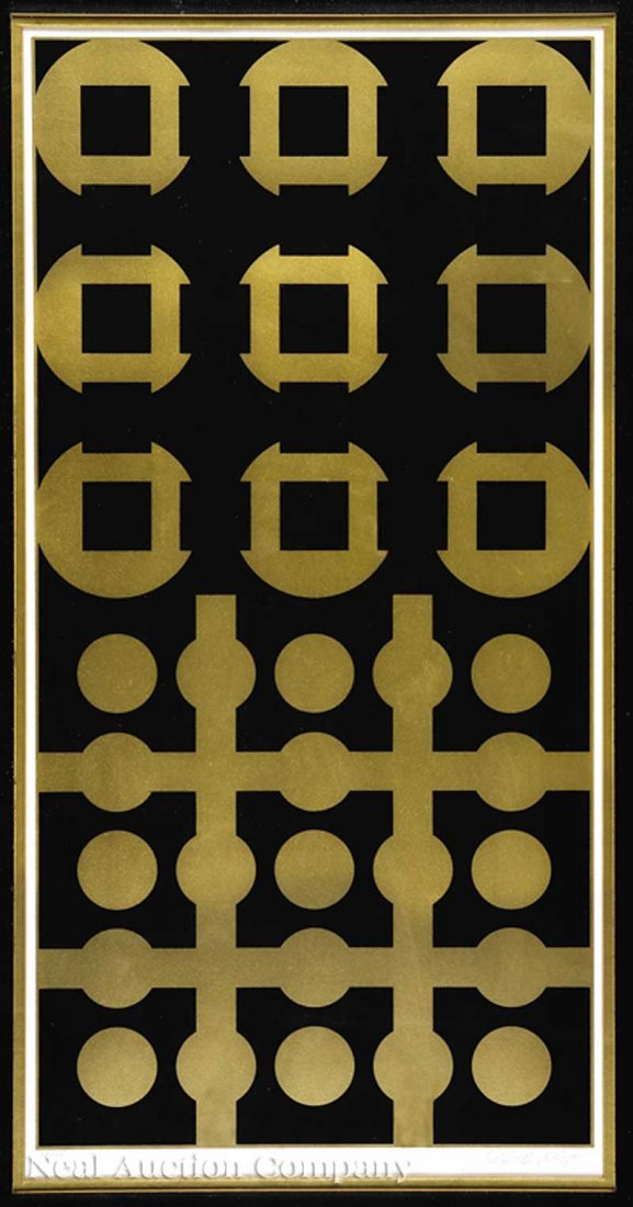 Victor Vasarely (Hungarian/French, 1906-1997): Victor Vasarely (Hungarian/French, 1906-1997), "Constellations", 1971, serigraph, pencil-signed lower right, numbered 58/150, Gallery M Inc., Farmington, Connecticut label en verso, sight 28 in. x 14 