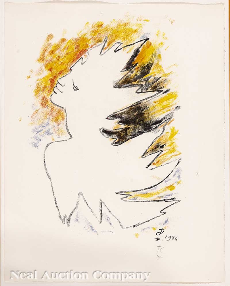 Jean Cocteau (French, 1892-1963): Jean Cocteau (French, 1892-1963), "Sylva", 1956, lithograph, monogrammed and dated in plate, pencil-monogrammed lower right, sheet size 16 1/4 in. x 12 5/8 in., float matted and framed