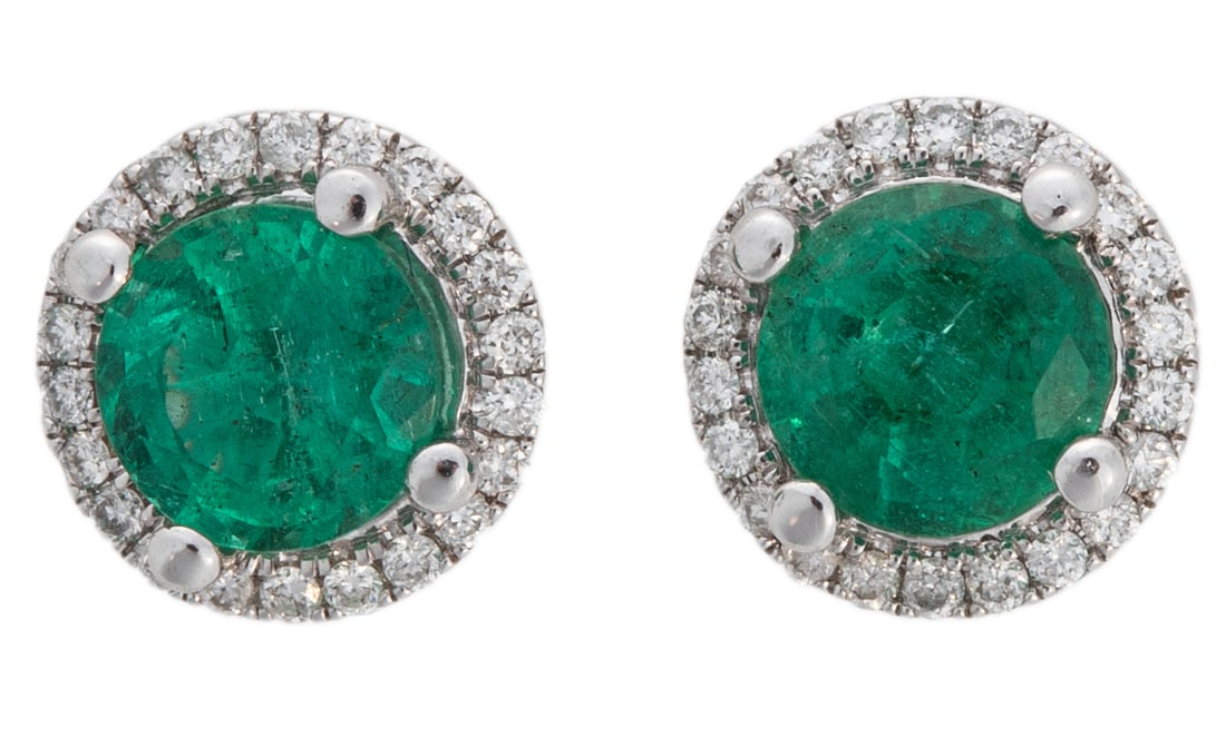 Pair of Fana 14 kt. White Gold, Emerald and Diamond Stud Earrings: , marked, 15.90 dwts.Please note: Payment for all jewelry must be made by cash, check or wire transfer.
