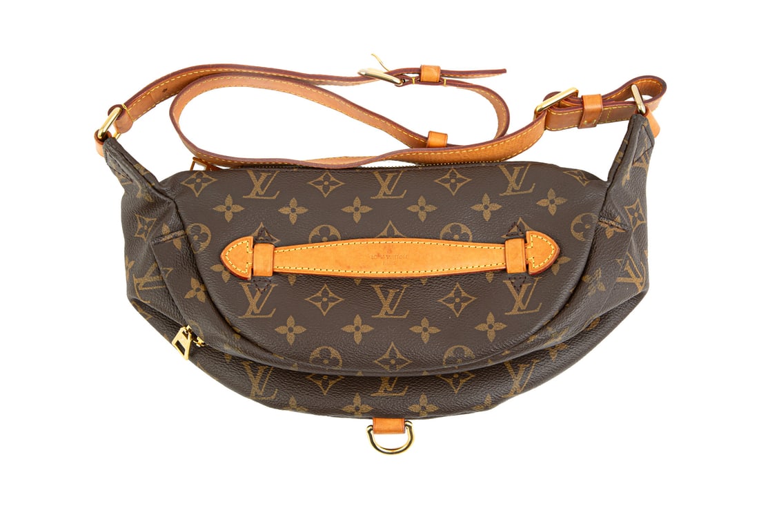 Louis Vuitton Bum Bag in Brown Monogram Coated Canvas , h. 6 1/2 in., w. 14 in., d. 6 in.: , gold tone hardware, leather trim, h. 6 1/2 in., w. 14 in., d. 6 in.
