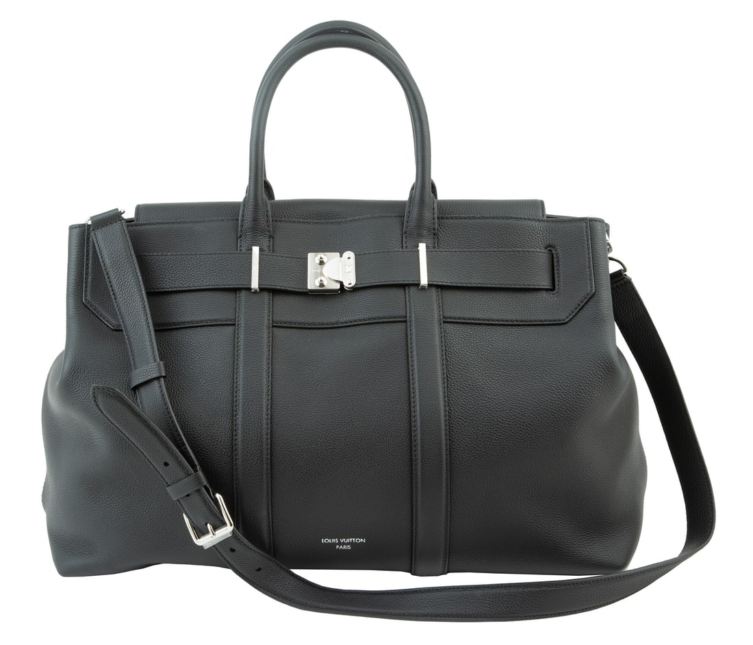 Louis Vuitton Georges Tote or Weekender Bag in Black Leather , h. 13 7/8 in., w. 19 5/8 in., d. 7: , cuir millésime/calfskin leather, &