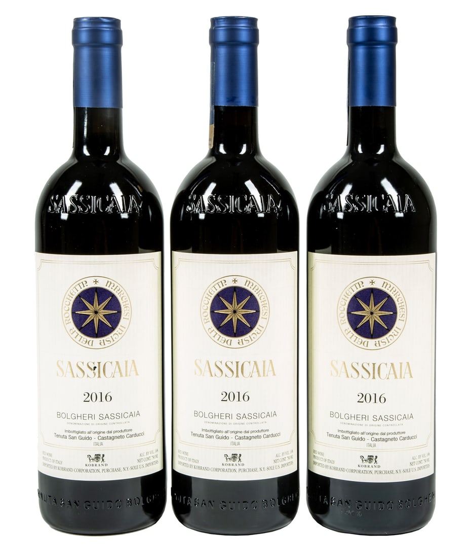 Tenuta San Guido Sassicaia Bolgheri 2016 , 3 bottles: , 3 bottles, 750ml.Please note that all sales of spirits and liquor are sold for in-person collection in Louisiana. Neal Auction does NOT have a recommended shipper for spirits and liquor, ONLY wine a