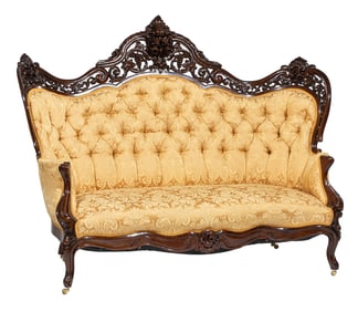 American Rococo Carved and Laminated Rosewood Settee h. 49 1/2 in., w. 65 in., d. 31 1/2 in.