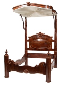 American Rococo Carved Mahogany Half Tester Bed h. 114 1/2 in., w. 61 1/2 in.