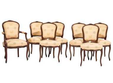 Set of Seven Louis XV-Style Carved Walnut Dining Chairs armchair: h. 36 1/2 in., w. 23 in., d. 20 in