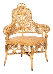 American Victorian Wicker Corner Chair h. 37 1/2 in., w. 31 in., d. 21 1/2 in.