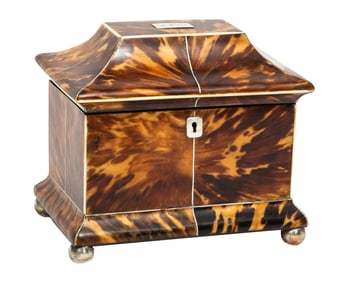 George III Tortoiseshell Tea Caddy h. 5 1/2 in., w. 6 1/2 in., 4 1/4 in.