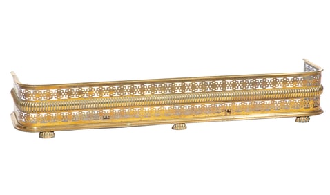 Antique English Brass Fire Fender h. 9 1/2 in., w. 56 in., d. 13 in.