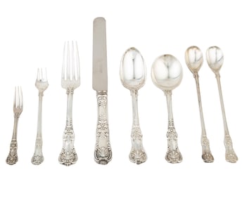Assembled Set of Antique and Vintage "King's Pattern" and Variant "King's" Sterling Silver Flatware 