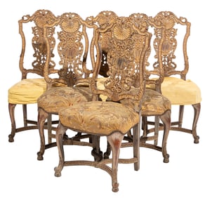Set of Six Italian Neoclassical-Style Faux Finished Dining Chairs h. 44., w. 20 1/2 in., d. 17 in.