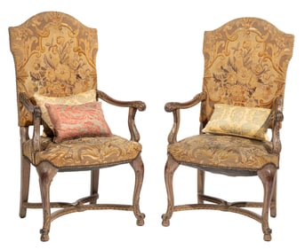 Pair of Venetian Neoclassical-Style Faux Finished Armchairs h. 45 7/8 in., w. 24 in., d. 18 in.